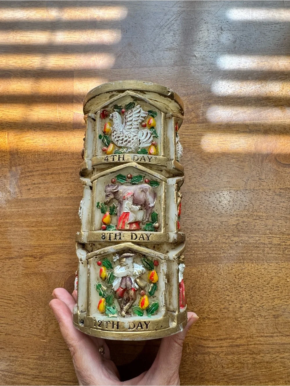 Vintage Pillar Candle 12 Days of Christmas 9”